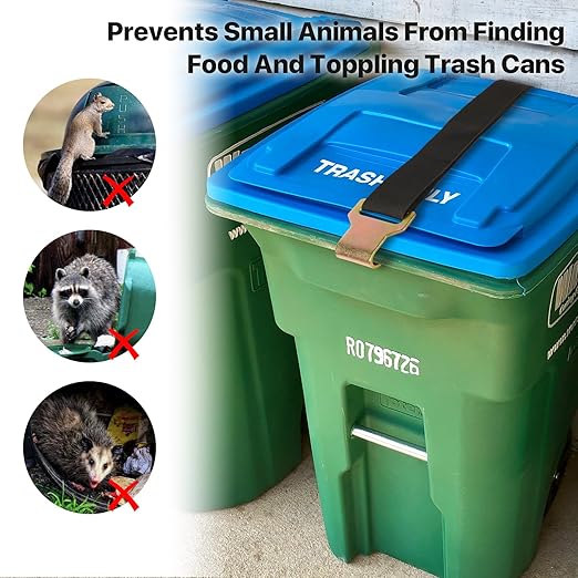 YYDSDOTA Wuno Shop Trash Can Lid Lock for Raccoons, Bear Proof Garbage Can Locks for Animals, Strong Outdoor Trash Bin Bungee Cord Strap, Locking Trash Can During Strong Winds (Black-2 Pack)