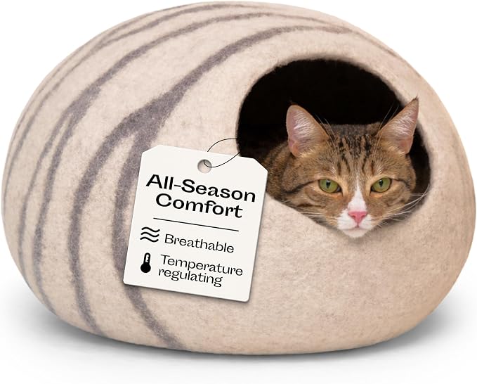 Cat Cave – Premium Felt Cat Bed Enclosure for Indoor Cats, Handmade Merino Wool (Light Gray, Large)