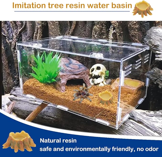 4 Pcs Spider Small Water Bowl, Mini Resin Dish for Tarantula Scorpion Millipede Spider Tiny Reptiles (Tree Root Shape)