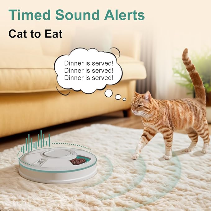 Automatic Cat Feeder for Dry Food,Supplement & Treats， 6 Compartment Timed Cat Food Dispenser for Cats and Small Dogs，No Ice Needed Automatic Dog Feeder (Green)