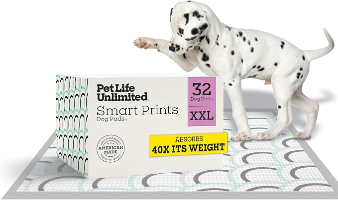 Pet Life Unlimited Smart Prints XXL Puppy Pads for Dogs, Potty Training Pee Pads, 32 Count, 30" x 36", Leak-Proof, Super Absorbent, Quick-Dry, Patterned Pads with Odor Control, Made in USA