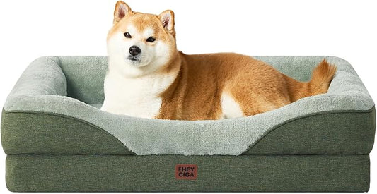 EHEYCIGA Orthopedic Dog Bed for Large Dog, Memory Foam Dog Couch, Green | 36x27 Inch Large Sized Dog Sofa with Sides, Waterproof Liner & Washable Removable Cover, Bolster Pet Couch