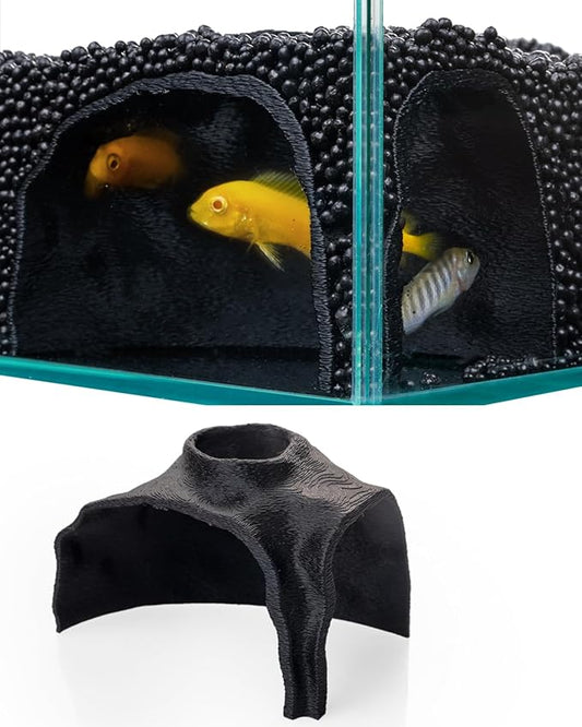 Aquarium Cave – Rock Texture Fish Shelter with 180° Viewing Angle, Fits Fish Tanks for Pleco, Betta, Loaches, Shrimp & Snails – Aquarium Decor & Tunnel (Black, Small)