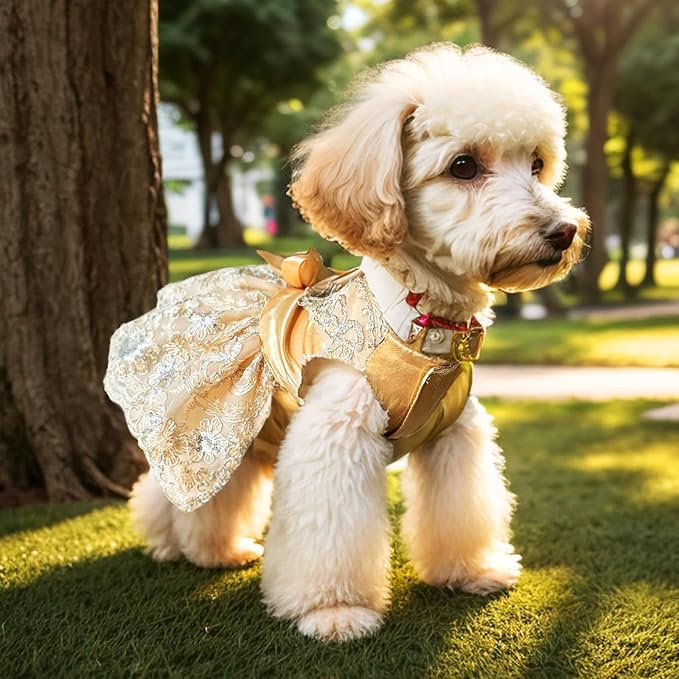 Lolita Luxury Dog Princess Dress for Small Dogs Girls,Embroidered Sweet Pet Clothes Wedding Birthday Party Puppy Dresses,Cat Apparel Accessories Costumes Outfit Skirt（Small）