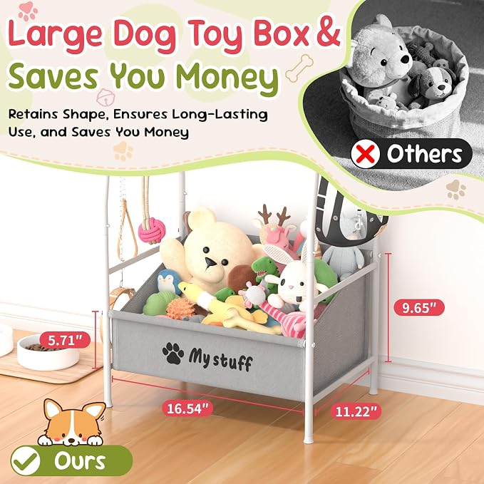 Kaiferty Medium Dog Toy basket, Toy Box for Dogs, Pet Toys Bin Dog Metal Wire Basket for Toys, Food Storage, Storage Organizer Chest Storage, Toy Box for Living Room Area (White)