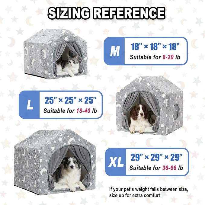 Indoor Dog House, Soft Warm Glow Dog Cave for Medium & Large Dogs | Warm Plush Dog Cave Bed with Sturdy Frame, Machine Washable, Non-slip, for Indoor Dogs and Cats