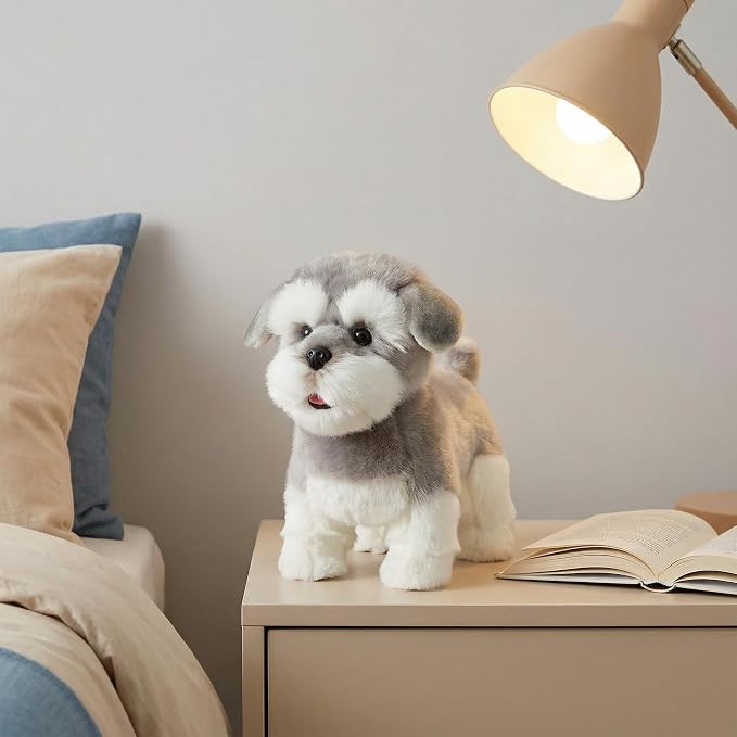 CU-MATE Plush Interactive Simulation Dog-Realistic Puppy Electronic Toy Dog Cat with Walking/Barking/Wagging Tail/Talking-Like Real Robotic Present (Electric Schnauzer)