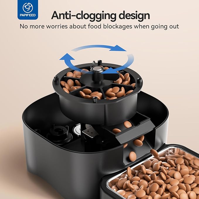 PAPIFEED Automatic Cat Feeder, 6L Smart WiFi Cat Food Dispenser with App Control, Bluetooth-Assisted Setup, Stainless Steel Bowl, Anti-Clog Design Timed Feeder with Dry Food, Pet Feeder for Cat/Dog
