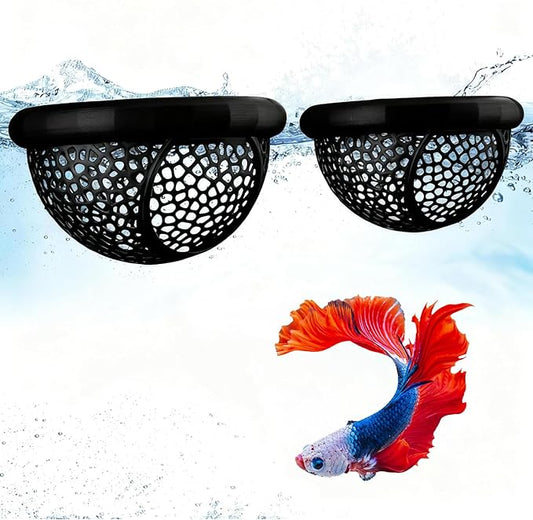 2PCS Floating Betta Hammock & Shrimp Shelter, Beta Fish Tank Decor, Aquarium Beta Hideout, 3D Printed Aquarium Decor with Feeding Ring, Safe Resting Spot for Betta Fish, Shrimp and Small Fish