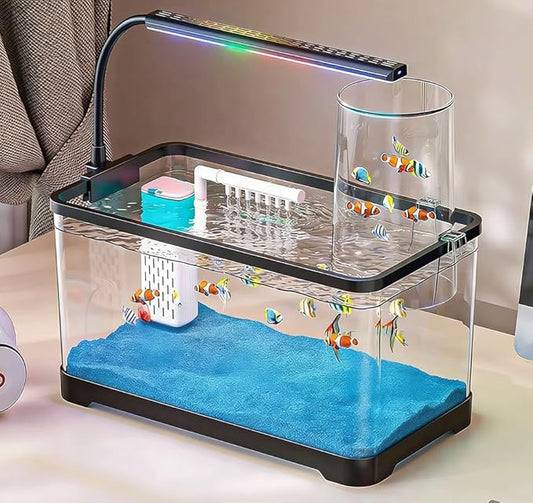 Negative Pressure Aquarium Fish Tank Kit, 3 Gallon Betta Fish Tank Starter Kit with Light and Filter, Blue Sand, Small Tropical Fish, Guppies, Goldfish, or Betta