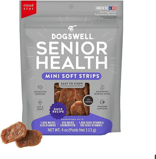 Dogswell Lifestage Senior Treats Mini Soft Strip Duck, 4oz. Bag