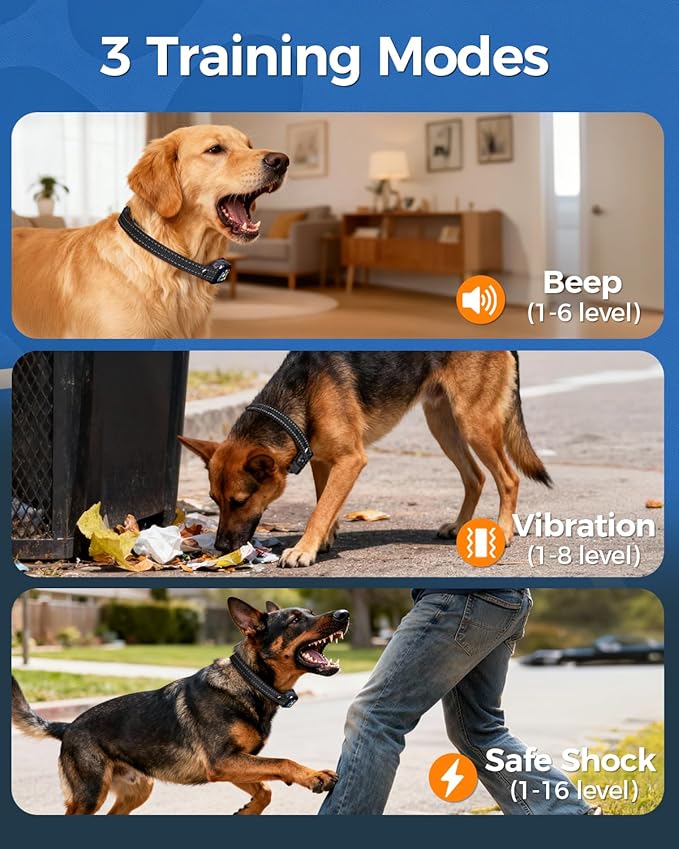 2-in-1 Dog Shock & Bark Collar with Remote – 4500FT Anti-Barking E Collars for Dog Training, IP67 Waterproof for Small Medium Large Breed (8-120Lbs)