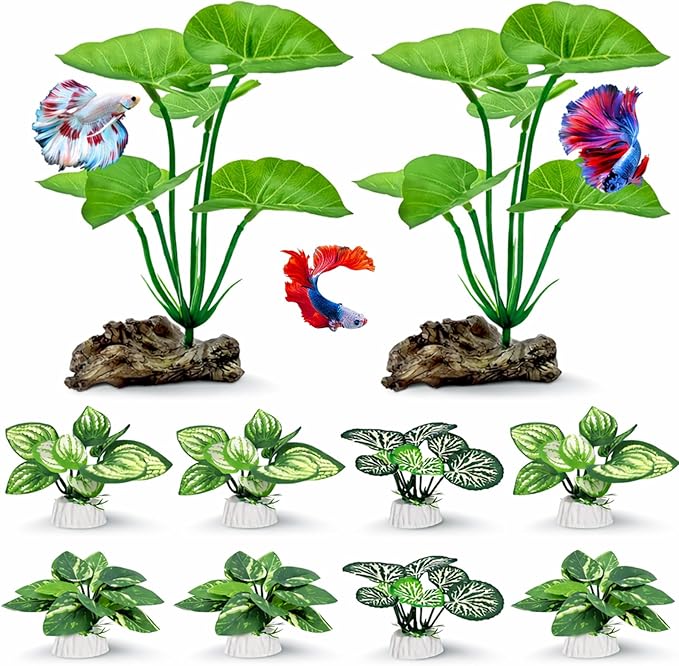 10 Pack Silk Aquarium Plants for Betta Fish Tank Decorations - Soft Fin-Safe Fish Tank Plants with Weighted Bases, Ideal Aquarium Decor for 5-40 Gallon Betta, Goldfish & Turtle Tanks Accessories
