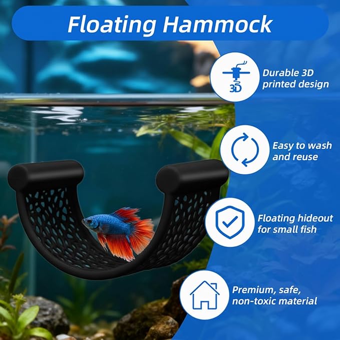 Black Betta Fish Hammock, Aquarium Floating Rest Platform for Small Fishes Floating Bed for Small Fish Betta Hammock Fishes Tank Accessories for Shrimp Fishs Bettas (Black)