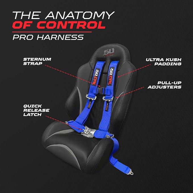 1pc 50 Cal Blue 4 Point Harness 3 inch straps, Racing Harness Seat Belt | Ultra Kush padding, Push Button quick release hardware. Universal Fit for UTV, RZR, race car