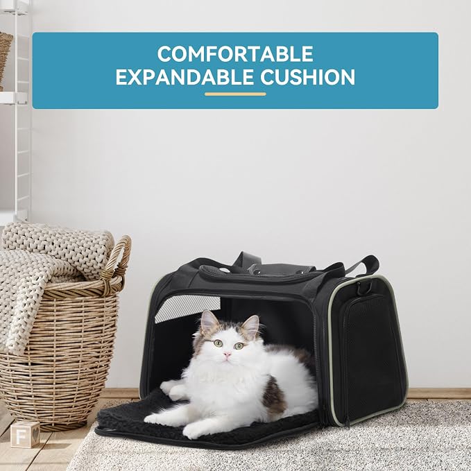 PETSFIT Pet Carrier Airline Approved with Extendable Mat, Dog Carriers for Small Dogs, TSA Approved Pet Carrier, Puppy Carrier for Small and Medium Cats Under 12 Lbs, Black | Airline Approved, Extendable Mat, TSA Approved, For Dogs & Cats Under 12 Lbs