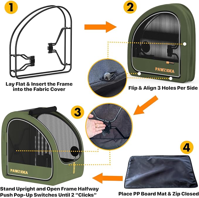 PAWZIDEA Portable Dog Crate for Car Travel, Medium & Large Dogs Up to 80lbs | Soft-Sided Dog Car Kennel for Backseat, Secures Seatbelt & Headrest Strap, Collapsible Enclosed Car Seat Carrier, Chew-Proof