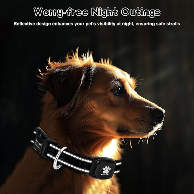 GPS Dog Collar Tracker 2-in-1,Reflective Waterproof Pet Collar,iOS-Only,No Monthly Fees,Unlimited Range,Dog Tracking Collar Pet Tracker,for Small Medium Large Dogs(S (12.6"-16.5"), Black)