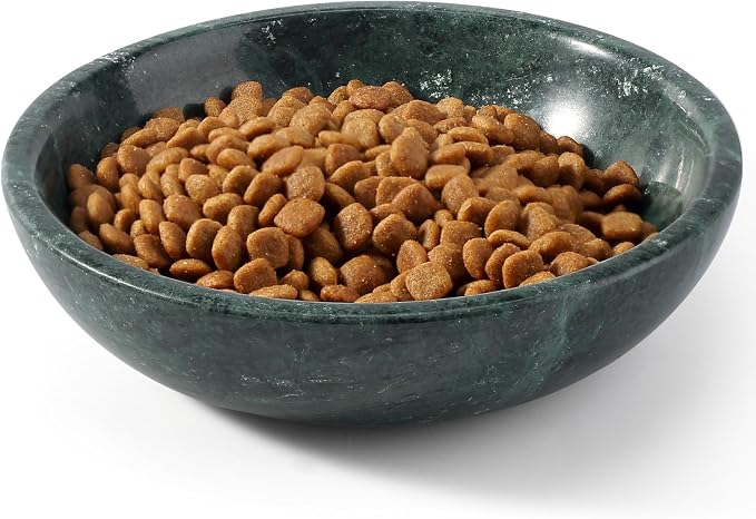 Natural Marble Cat Bowl, Weighted 1.5lb Cat Food Bowl for Cat and Small Dog, Small Animal Pet Food Dish Non-Slip, Shallow Dish for Whisker Fatigue Relief, Premium Green Stone for Home Decor