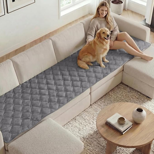 H.VERSAILTEX Chenille Couch Cover for Dogs Washable Soft Fuzzy Extra Large Sofa Slipcovers Sectional Sofa Cover Thick Pet Couch Cover Protector Non-Slip Dog Bed Cover(Light Grey, 28" x 134")