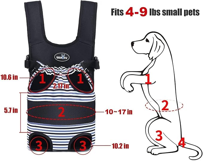Wakytu Dog Front Carrier Backpacks for Small Dogs, Legs Out Pet Carrier Sling Backpack with Adjustable Padded Ventilated Shoulder Straps, Easy-Fit for Traveling Hiking Camping,Medium