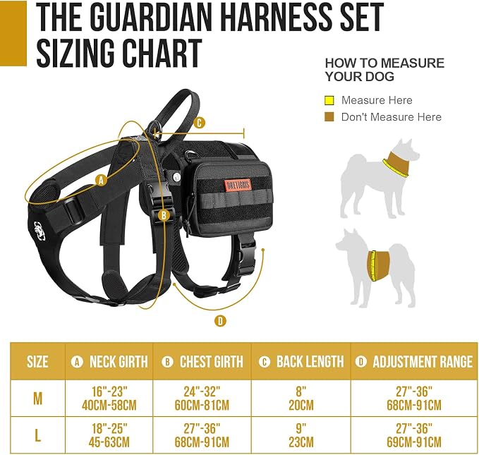 OneTigris Service Dog Vest Harness, Service Dog Cape Guardian Dog Backpack Harness with Pouches Dog Saddle Bag for Small Medium and Large Dogs (Black, Large)