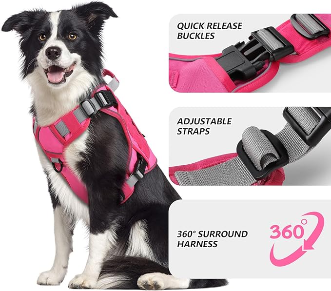 WINGOIN Pink Tactical Dog Harness for Small Dogs,No Pull Dog Harness | Heavy Duty with Handle,Adjustable Reflective,Military K9 Body Pet Vest,for French Bull Pugdog,for Walking Training Running