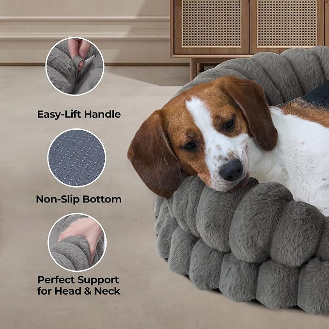 BALANCE Calming Dog Bed for Medium Sized Dogs, 30 Inches Oval Washable Pet Bed with Sides, Orthopedic Pet Couch Sofa with Non-Slip Bottom, Gray