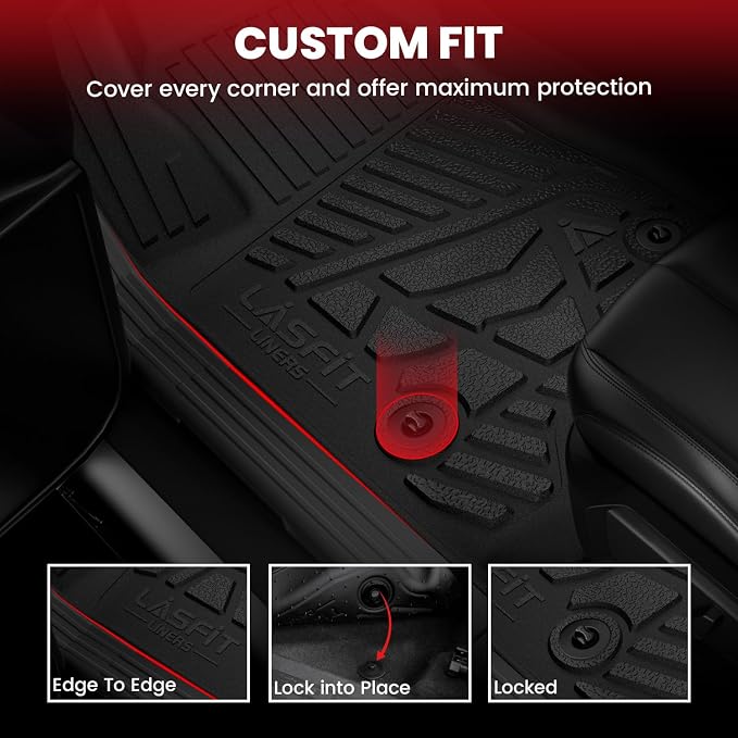 LASFIT Front Floor Mats for Jeep Wrangler JK 2007-2013 2 Doors & 4 Doors All Weather TPE Custom Fit Car Mats Floor Liners 1st Row, Black