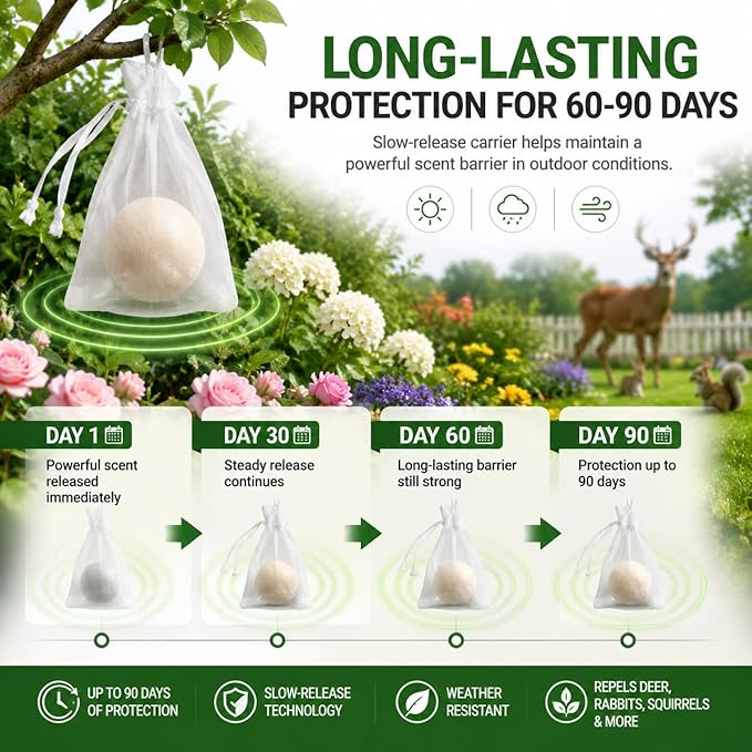 12Pack Deer Repellent for Plants,Deer Repellent Outdoor,Rabbit Repellent for Yard,Bunny Repellents Keep Deer,Elk,Moose,Hares Away from Flower, Creates Protective Zone for Flowers,Vegetables,Shrubs