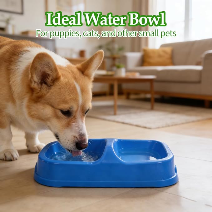 15 Pcs Plastic Cat Dog Food Water Bowl Set Double Pet Dog Food Bowl for Small Medium Size Puppies Cats Kennel Cattery, 5 Assorted Colors