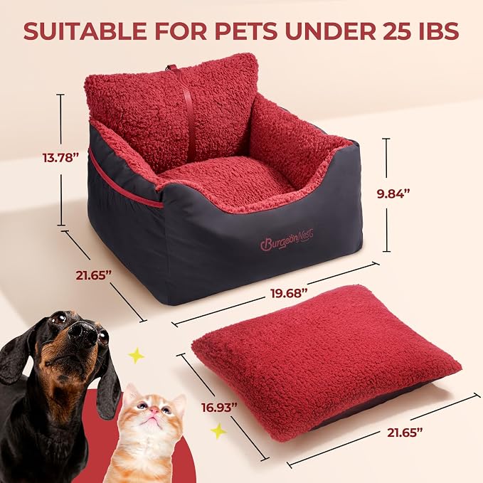 Dog Car Seat for Small Dogs & Cats Under 25 lbs, Black red