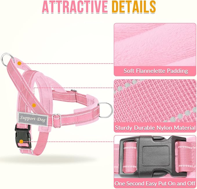 SlowTon No Pull Dog Harness with Front Clip - Heavy Duty, Soft Padded | Neck & Chest Adjustable, Tactical Pet Vest and Leash Set for Large Medium Sized Dogs, for Easy Walk & Training, Pink M