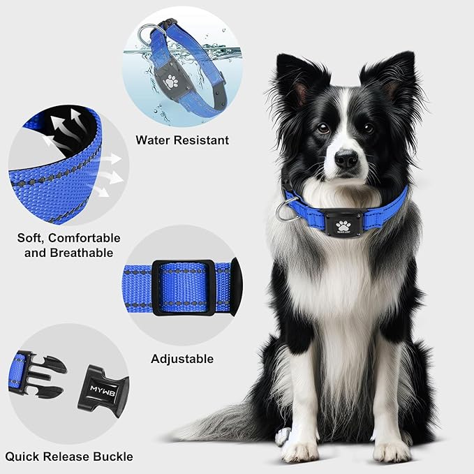 GPS Dog Collar Tracker 2-in-1,Reflective Waterproof Pet Collar,iOS-Only,No Monthly Fees,Unlimited Range,Dog Tracking Collar Pet Tracker,for Small Medium Large Dogs(M (15"-20.5"), Blue)