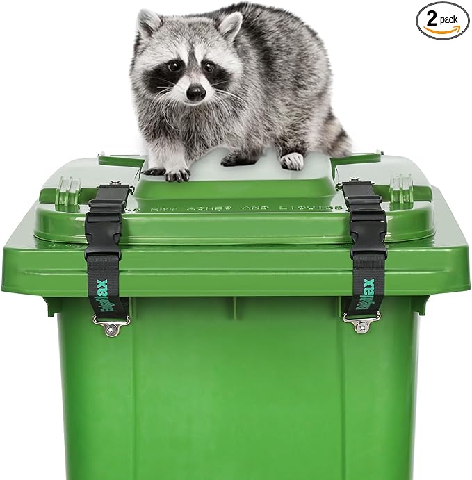 Trash Can Locks for Animals, Raccoon Bear Proof Trash Can Lock, Easy to Install, Long Lasting Strap Lid Garbage Can Lock for Out Door Garbage Can - 2PCS