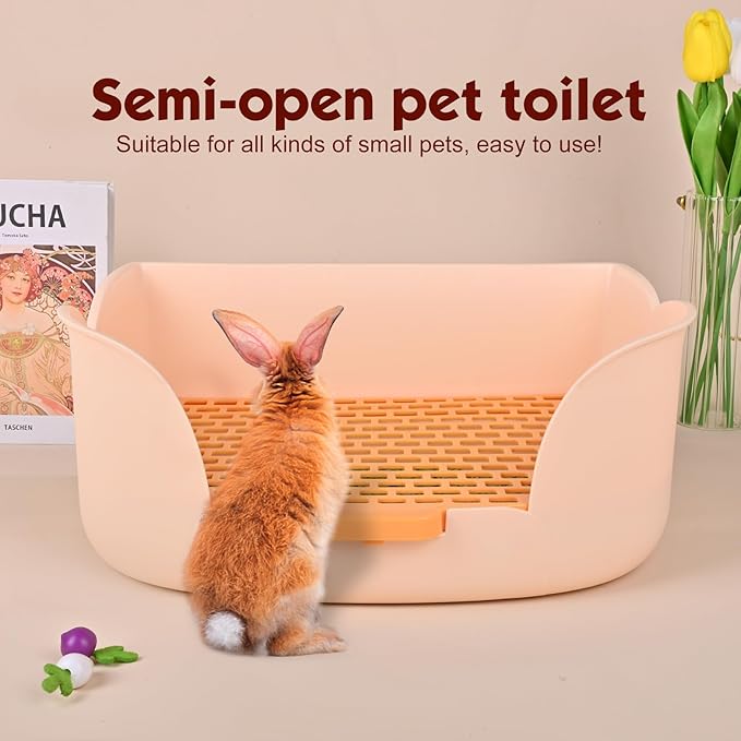 RUBYHOME Large Bunny Litter Box (15.5" x 11.1" x 6.2") Small Animal Litter Pet Toilet Potty Trainer Corner Litter Bedding Box Pet Pan for Rabbit Guinea Pig Easy to Clean (Orange)