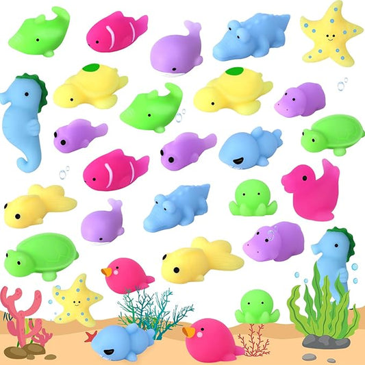 POKONBOY 30 Pcs Squishies Mochi Toys, Mini Kawaii Squishy Sea Animals Squeeze Stress Relief Toys Easter Basket Stuffers Christmas Birthday for Kids