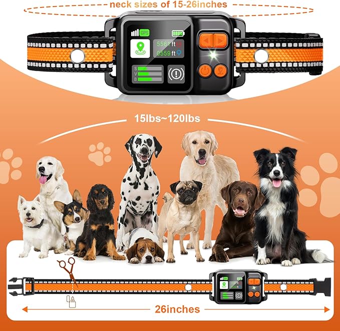 GPS Wireless Dog Fence System, Electric Dog Fence Using GPS Electric Satellite Technology, IPX7 Waterproof Rechargeable Design, GPS Dog Collar Has 2 Modes Circular and Free-Form Fence