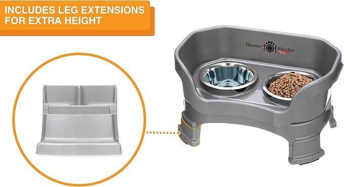 Neater Feeder Deluxe Mess-Proof Elevated Dog Bowls for Small Dogs (Up to 19 lbs), 2 Height Adjustable (6” & 7.5”) No-Spill Raised Dog Bowl Stand, Stainless Steel Food Bowl Set, Made in USA, Gunmetal