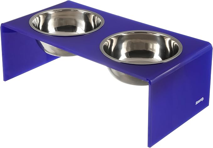 DBL2001F Keaton 7.5" Medium/Large Modern Acrylic Rectangular Elevated Pet Feeder with 54oz 2-Stainless Steel Bowls, Purple/Chrome