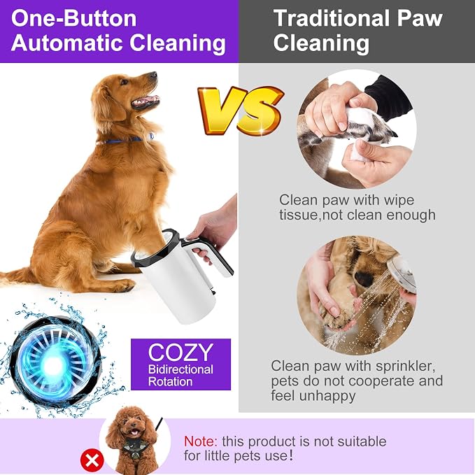 Rechargeable Automatic Dog Paw Cleaner, 2 in 1 Portable Dog Paw Washer Cup | Pet Paw Cleaner with Soft Silicone Brush, 7.4V High Power, Dog Foot Washer Suitable for Big Dog/Cat Grooming, Black