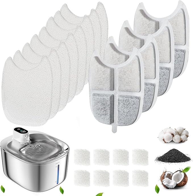 Replacement Filters and 4 Packs Sponges for 152oz/4.5L PGID Cordless Cat Water Fountain（C004