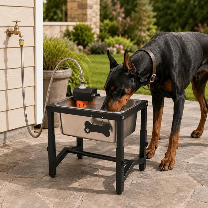 2.8 Gallon Elevated Large Dog Water Bowl, Automatic Dog Water Bowl Dispenser, 4 Adjustable Height Raised Dog Bowl Stand for Large Breed Relief Joint Pressure, Easy Clean for Indoor & Outdoor Uses