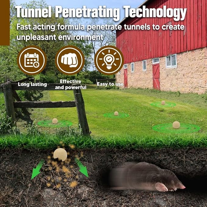 Mole Repellent for Lawns, Mole and Vole Repellent Outdoor, Gopher Repellent, Groundhog Repellent Outdoor, Armadillo Repellent, Mole Deterrent for Yard, Lasts Up to 3 Months, 8 Balls