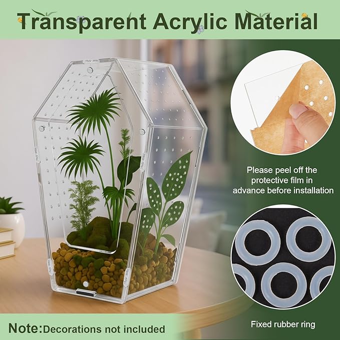 Yalikop Acrylic Jumping Spider Habitat Versatile Reptile Enclosure Transparent Insect Terrarium Habitat for Spiders, Tarantula, Gecko, Chameleon, Beetle, Mantis, and Hermit Crab (Clear,XL)