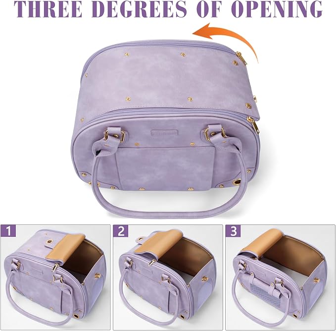 Dog Carrier Purse, Pet Bag, Waterproof Premium Leather Pet Travel Portable Bags for Cat and Small Dog Home & Outdoor Small Purple