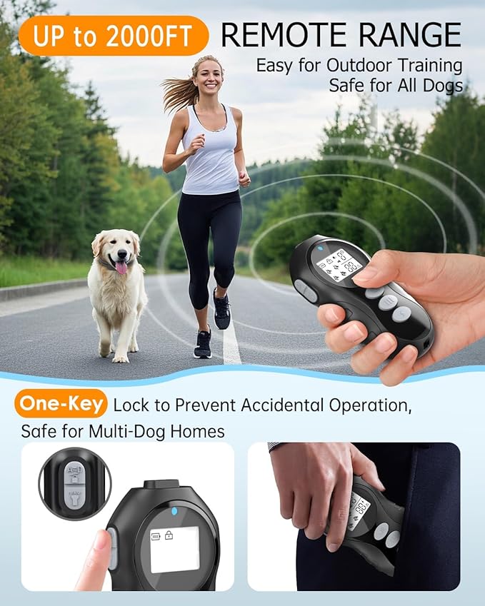 Dog Shock Collar with Remote Control for Dogs 10–120lbs, IPX7 Waterproof Dog Training Collar with Security Lock, 4 Safe Training Modes, Rechargeable Long Battery Life for Small Medium Large Dogs Bk