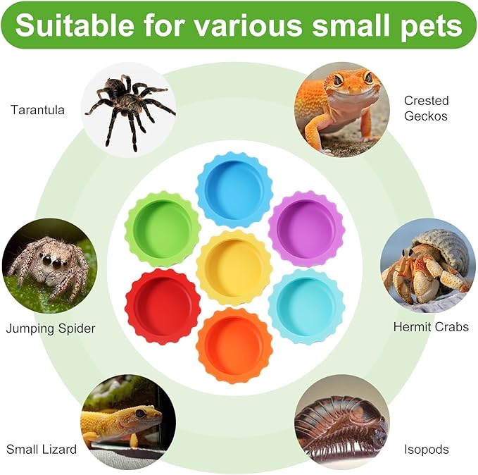 12 Pack Crested Gecko Food Dish Small Silicone Reptile Feeding Cups Water Bowl, Easy Clean Crested Gecko Tank Accessories for Hermit Crab, Tarantula, Isopods, Snails and Lizard(6 Colors)