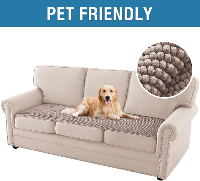 H.VERSAILTEX Plush Chenille Couch Cover for 3 Cushion Couch Anti Slip Washable Sofa Slipcovers Soft and Durable Furniture Protector for Dogs Cats Kids (27.5" x 82", Cuban Sand)