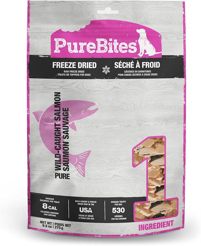 PureBites Salmon Freeze Dried Dog Treats, 1 Ingredient, Made in USA, 9.5oz